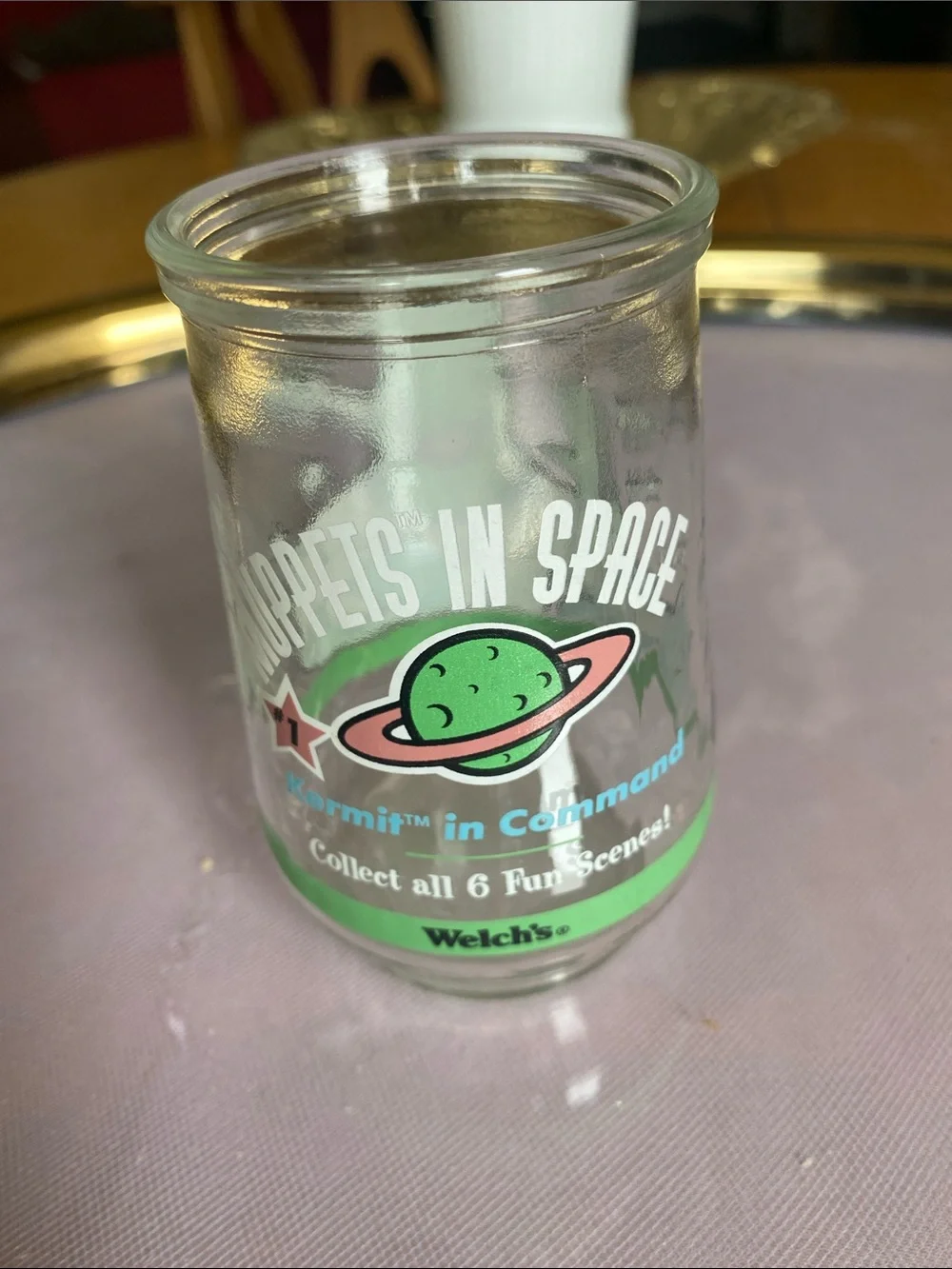 Vintage 1998 Welch’s muppets in space Kermit  the Frog Green jelly/juice  Glass